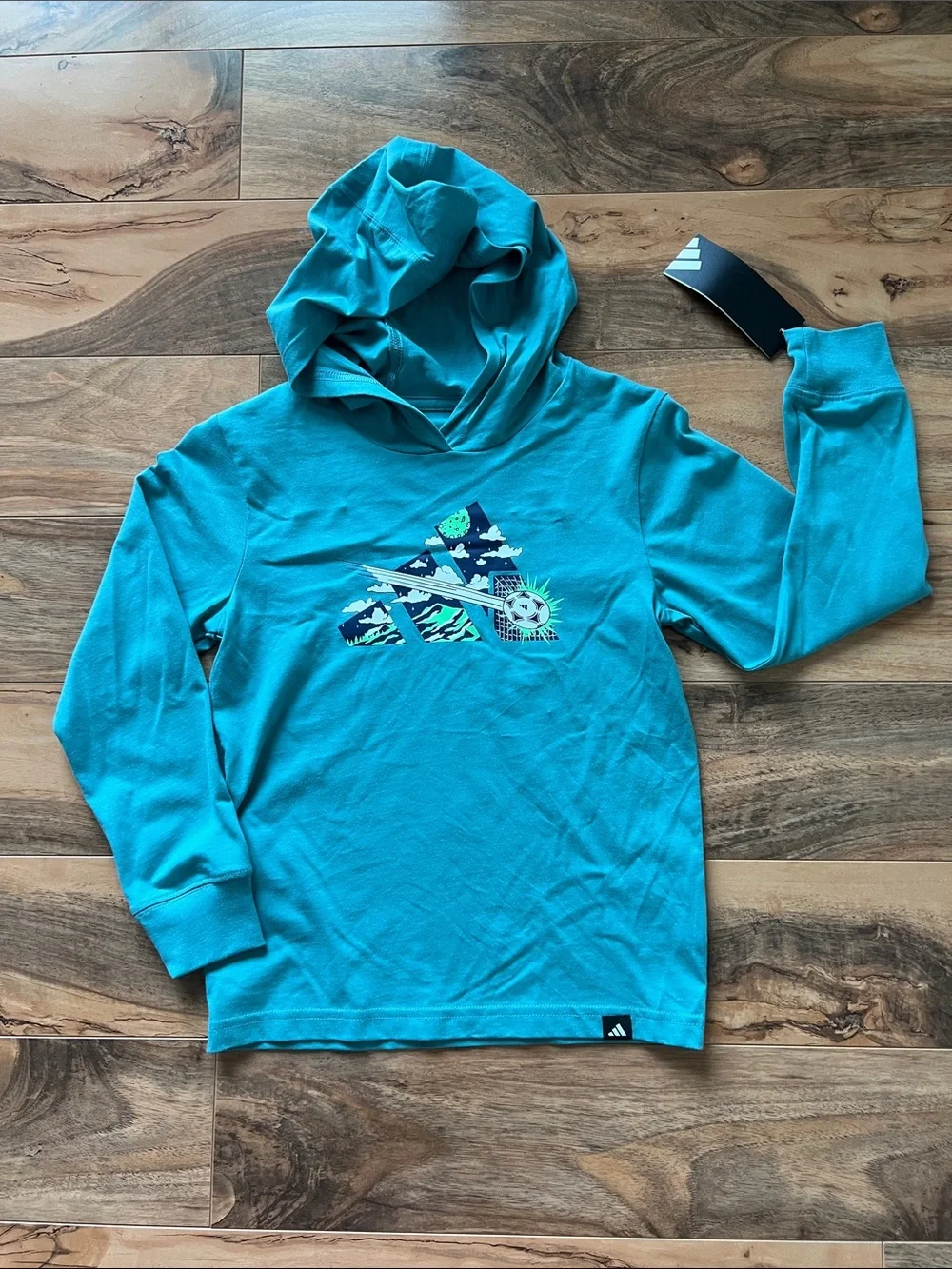 Adidas Boys Hooded Performance Shirt Jogger Set Size 7 Teal Blue Outfit NWT